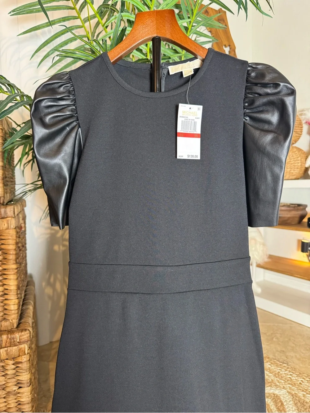 Michael Kors Black leather Puff-Sleeve Dress - xs
